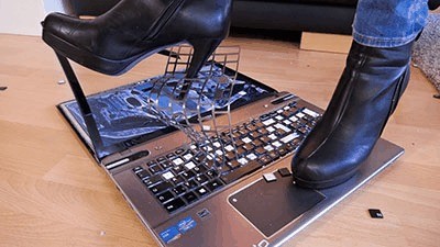 Crushing The Slave’s Laptop Under My Booty And Heels