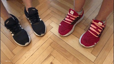 Two Chick’s Worn Gym Shoes Toe Wiggling Inside Sneakers –